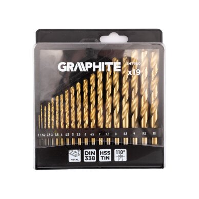 HSS TiN metalo grąžtas, 1 - 10 mm, nustatytas 19 vnt. 1 HSS TiN metalo grąžtas, 1 - 10 mm, nustatytas 19 vnt. 1