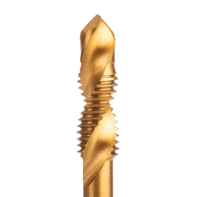 HSS TiN sriegimo grąžtas, M10x1.5 mm, šešiabriaunis 1 HSS TiN sriegimo grąžtas, M10x1.5 mm, šešiabriaunis 1