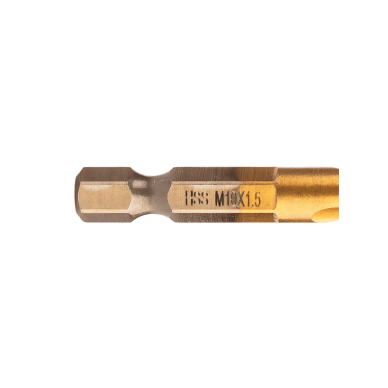 HSS TiN sriegimo grąžtas, M10x1.5 mm, šešiabriaunis 2