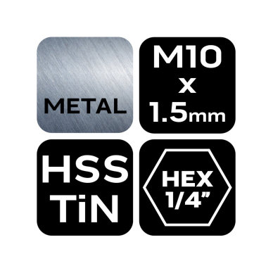 HSS TiN sriegimo grąžtas, M10x1.5 mm, šešiabriaunis 5