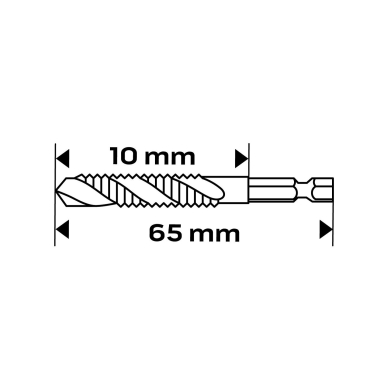 HSS TiN sriegimo grąžtas, M4x0,7 mm, šešiabriaunis 5 HSS TiN sriegimo grąžtas, M4x0,7 mm, šešiabriaunis 5