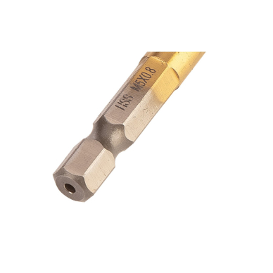 HSS TiN sriegimo grąžtas, M5x0,8 mm, šešiabriaunis 4 HSS TiN sriegimo grąžtas, M5x0,8 mm, šešiabriaunis 4