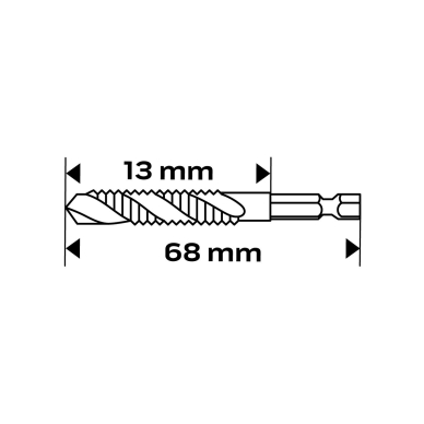 HSS TiN sriegimo grąžtas, M6x1 mm, šešiabriaunis 5
