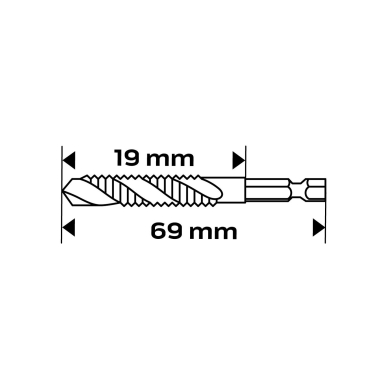 HSS TiN sriegimo grąžtas, M8x1,25 mm, šešiabriaunis 5