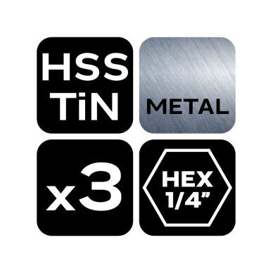 HSS TiN žingsninių grąžtų rinkinys, 3-20 mm, šešiabriaunis, 3 vnt. 7