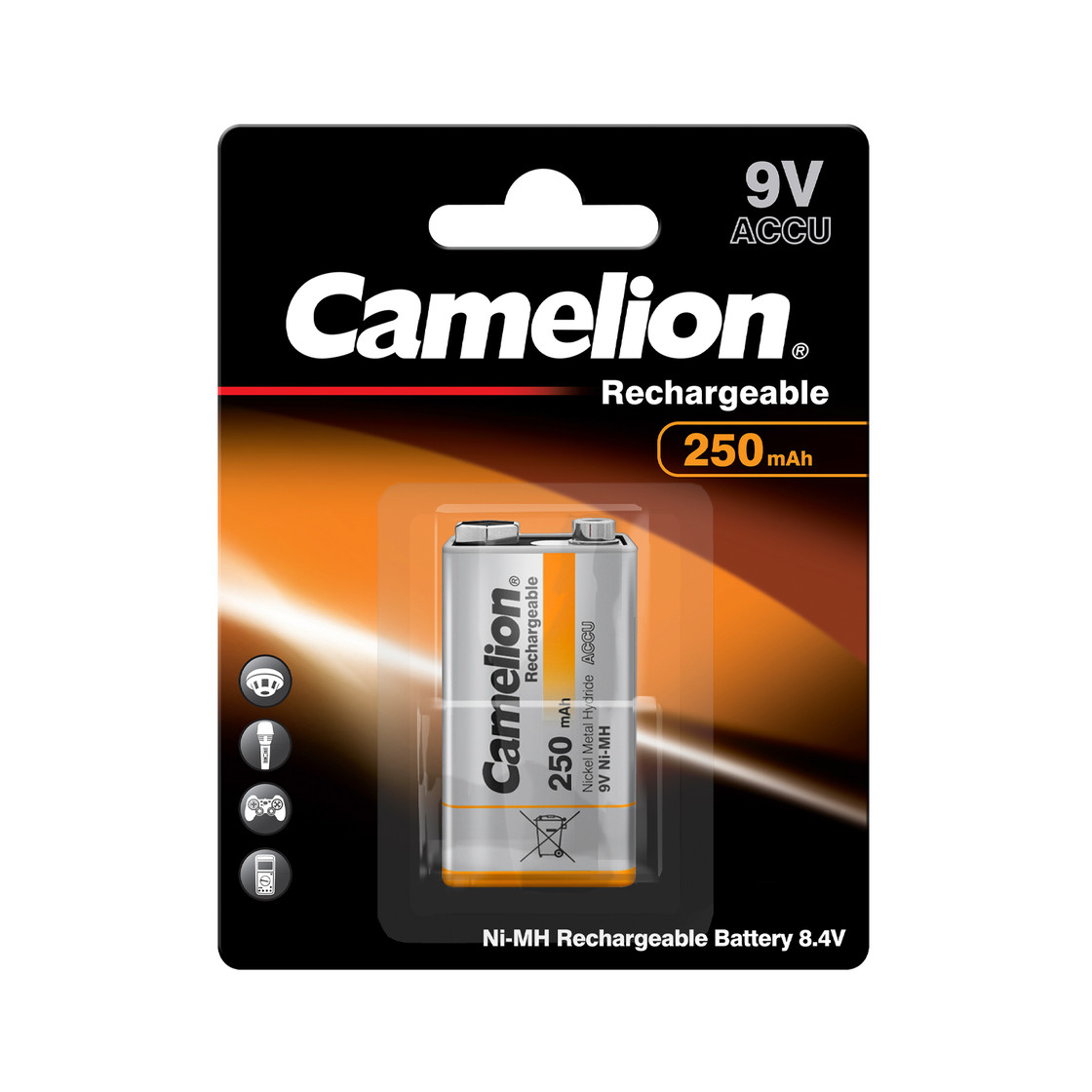 Įkraunamas elementas "Krona", 9V, 250 mAh, CAMELION, 1 vnt. Įkraunamas elementas "Krona", 9V, 250 mAh, CAMELION, 1 vnt.