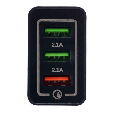 Įkroviklis 220V greito krovimo 2xUSB/2.1A +1USB/QC 2
