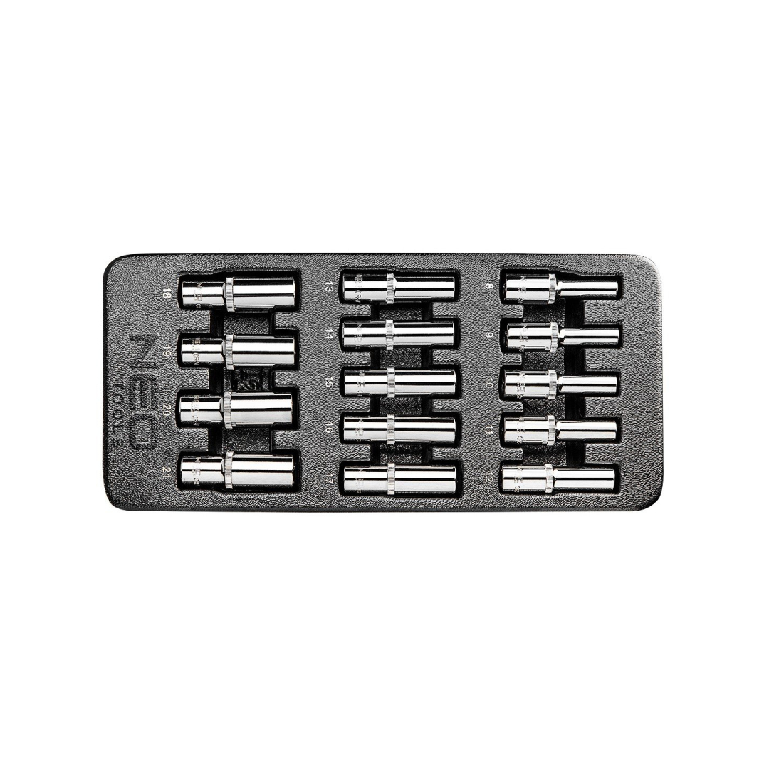 Ilgų galvičių rinkinys 1/2, 14 vnt., 8-21 mm Ilgų galvičių rinkinys 1/2, 14 vnt., 8-21 mm