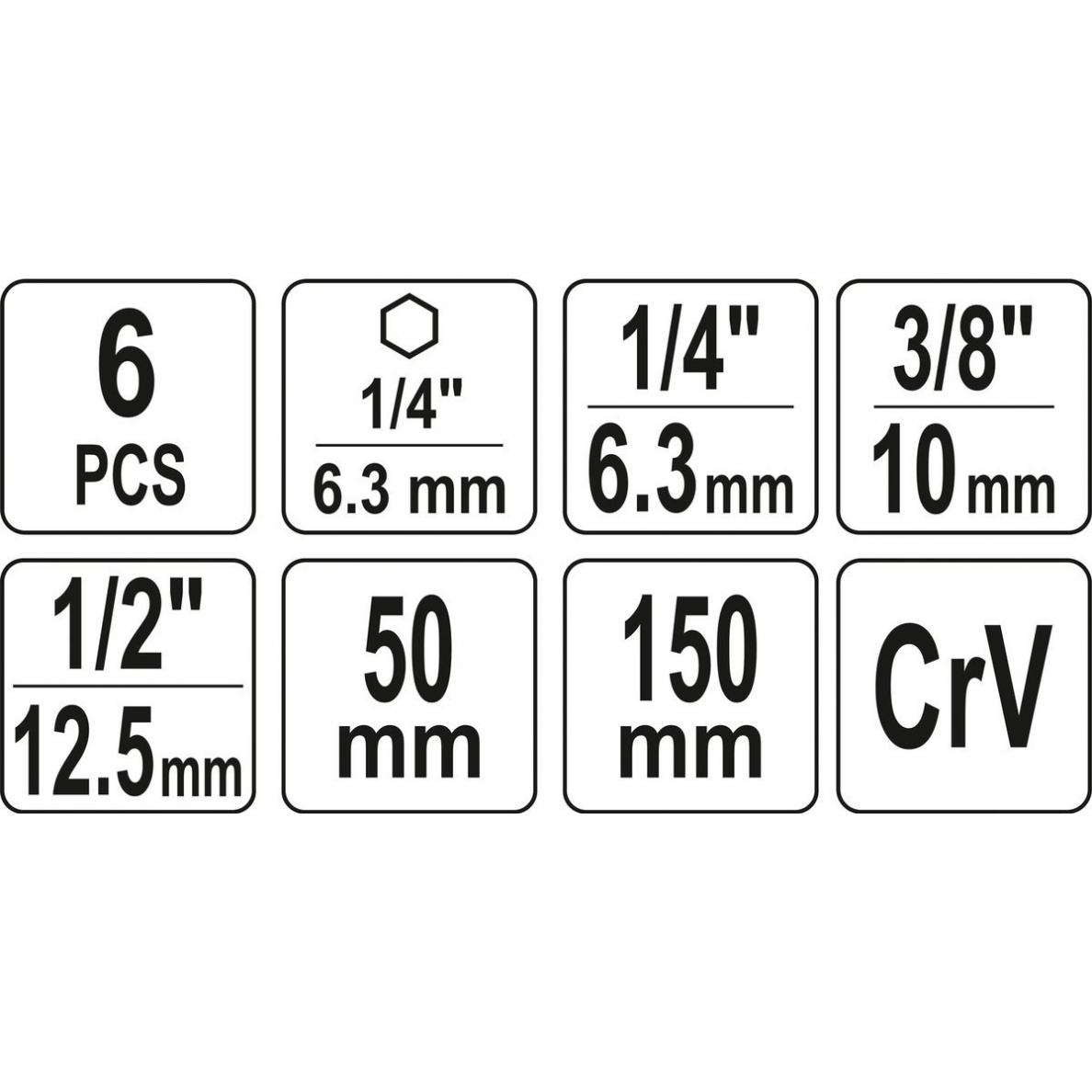 Adapterių komplektas Yato, 50 mm, 150 mm, 6 vnt.  2 Adapterių komplektas Yato, 50 mm, 150 mm, 6 vnt.  2