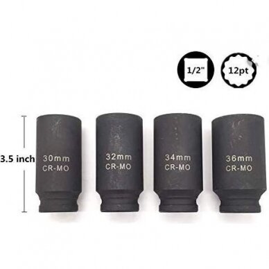 Ilgų galvučių rinkinys pusašiams Essen tools 30/32/34/36mm, 4 vnt. 2