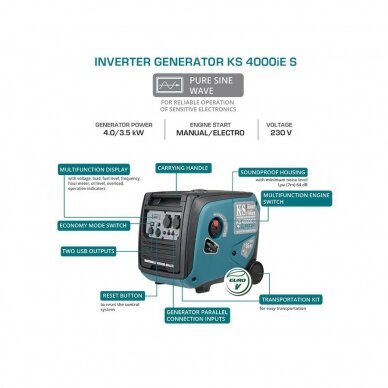 Inverterinis benzininis generatorius Könner&Söhnen KS 4000iE S, 4.0 kW, (Išankstinė prekyba) 8