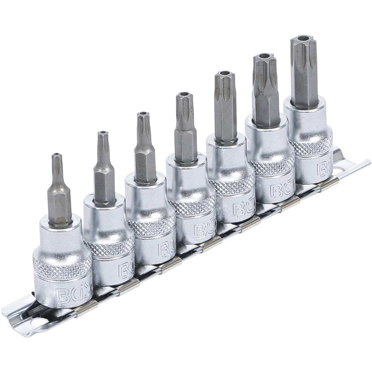 Įpresuotų antgalių rinkinys | 10 mm (3/8") | T-Star su skyle (Torx) T15 - T50 | 7 vnt. (9341)