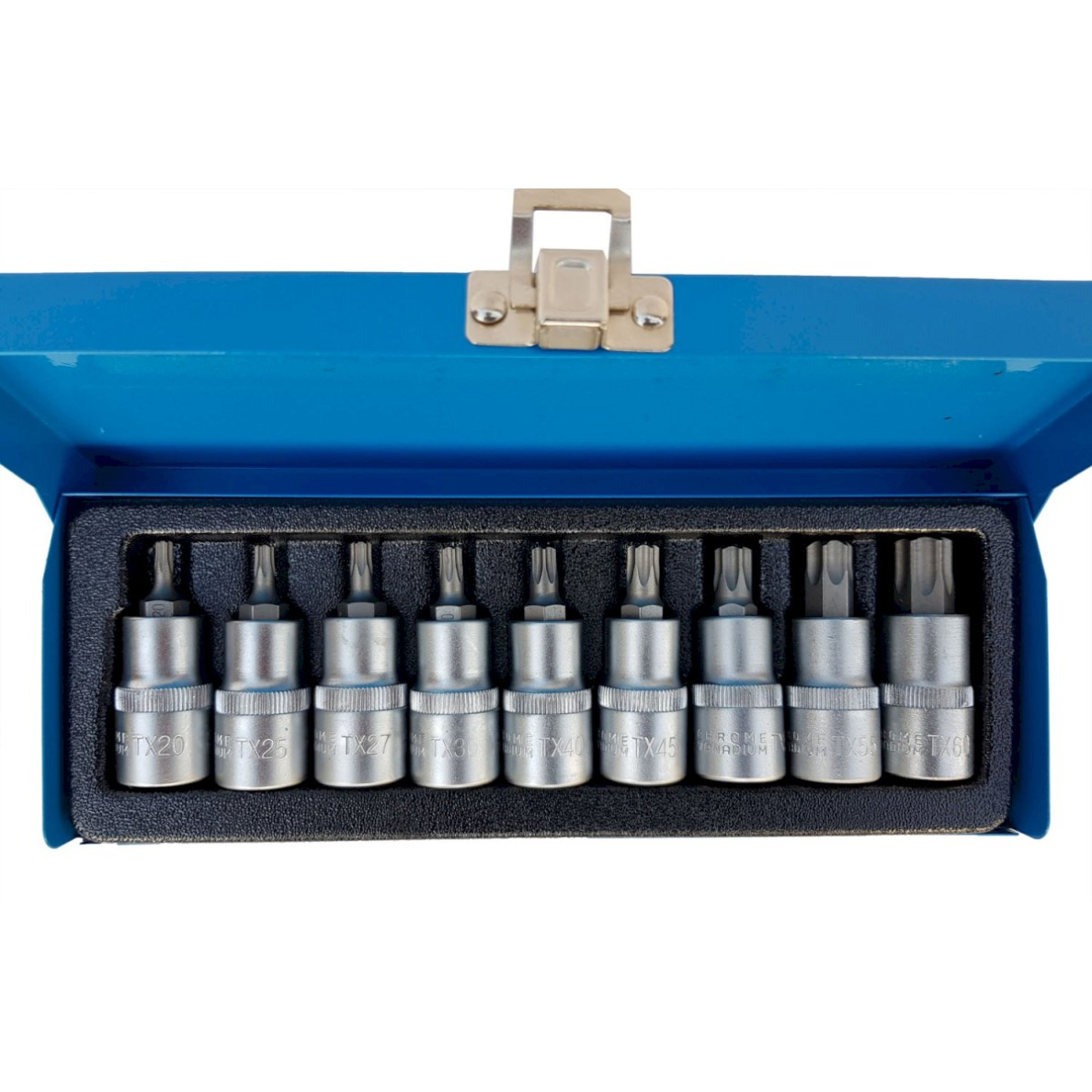 Įpresuotų antgalių rinkinys | 12.5 mm (1/2") | T-Star (Torx) T20 - T60 | 9 vnt. (KR122009B)