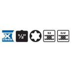 Įpresuotų antgalių komplektas 1/2" TORX20-70. 19vnt.