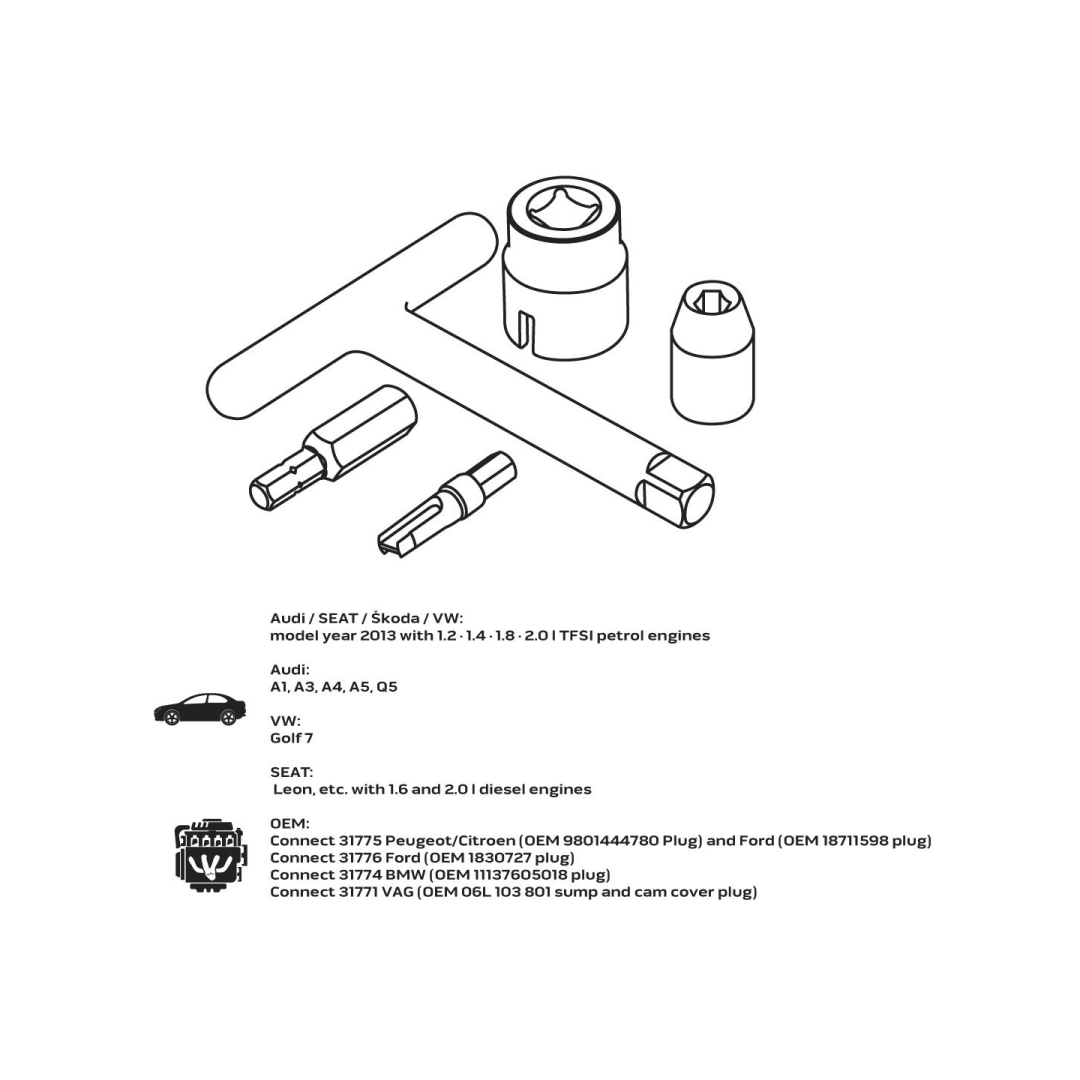 Įrankių rinkinys plastikiniams TFSI variklių tepalo bakeliams 8