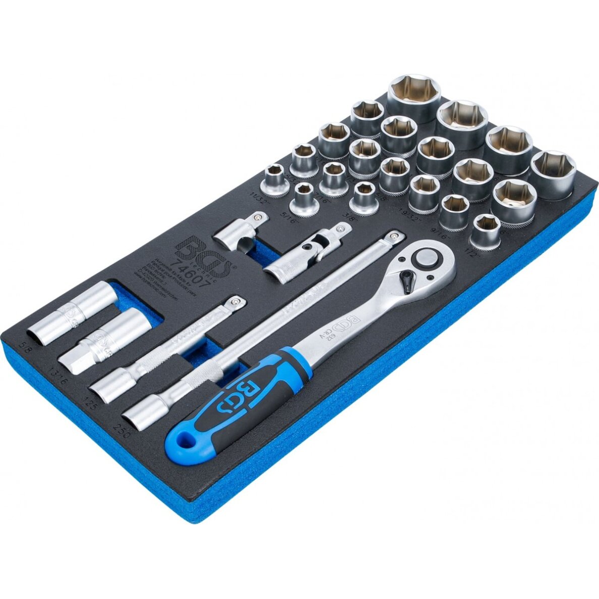 Įrankių dėklas 1/3: Galvučių rinkinys | Coliniai dydžiai | 12,5 mm (1/2") | 27 vnt. (74607)