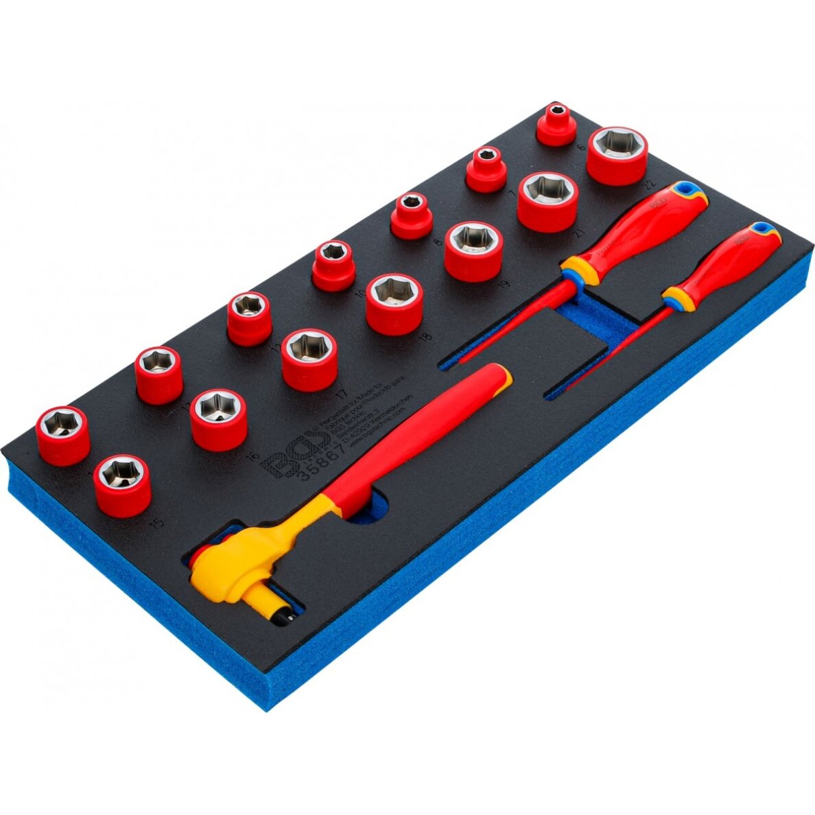 Įrankių dėklas 1/3: VDE galvučių ir atsuktuvų rinkinys | 10 mm (3/8") | 17 vnt. (35867) Įrankių dėklas 1/3: VDE galvučių ir atsuktuvų rinkinys | 10 mm (3/8") | 17 vnt. (35867)