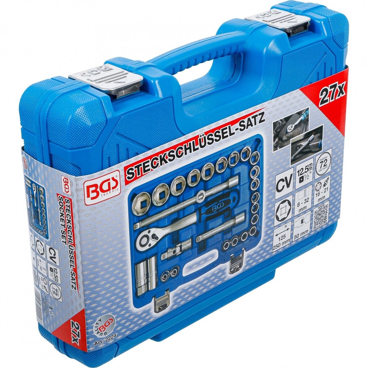 Įrankių ir galvučių komplektas BGS-technic, 12,5 mm (1/2"), 8 - 32 mm, 27 vnt. 6 Įrankių ir galvučių komplektas BGS-technic, 12,5 mm (1/2"), 8 - 32 mm, 27 vnt. 6