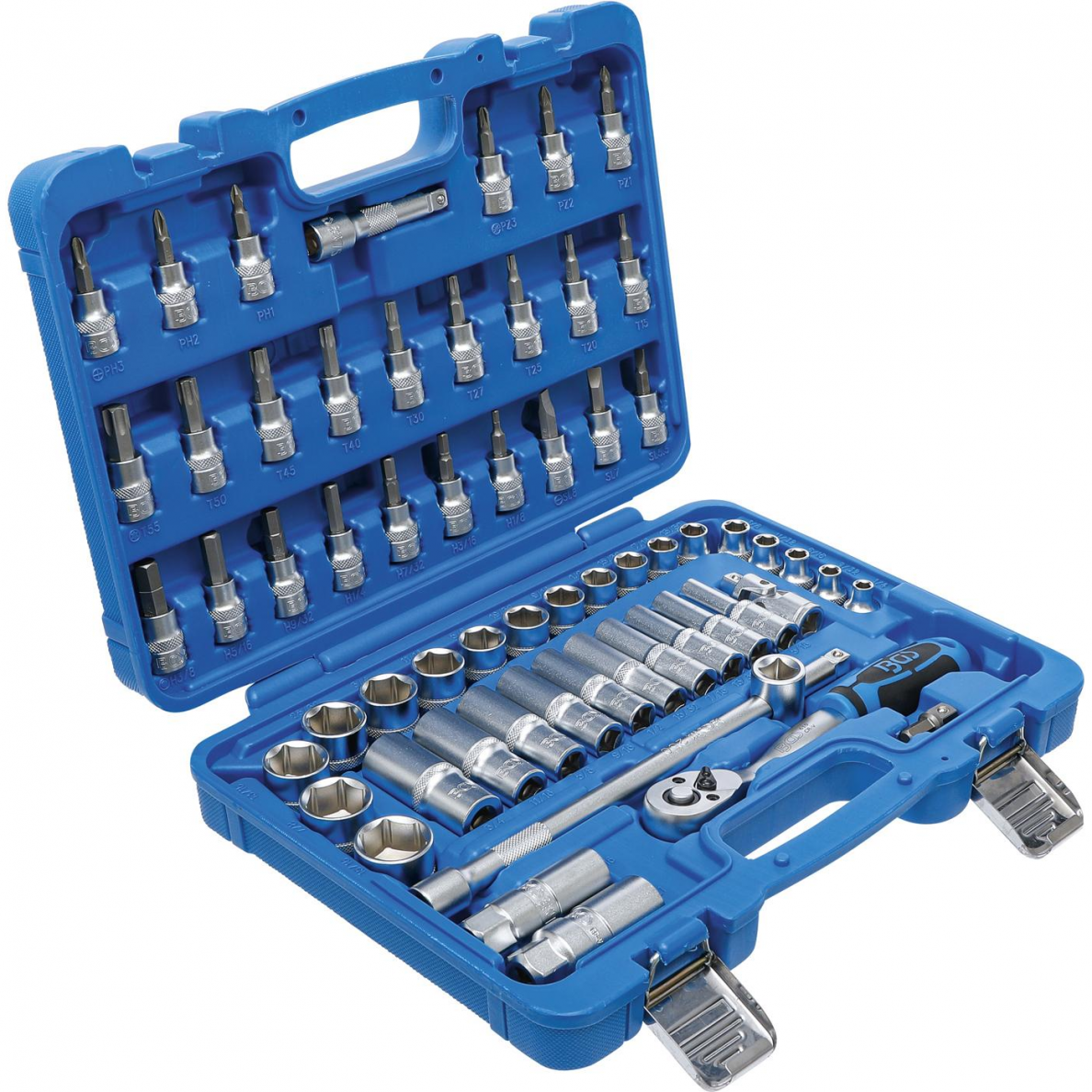 Įrankių ir galvučių komplektas BGS-technic, 10 mm (3/8"), coliniai dydžiai, 61 vnt. Įrankių ir galvučių komplektas BGS-technic, 10 mm (3/8"), coliniai dydžiai, 61 vnt.