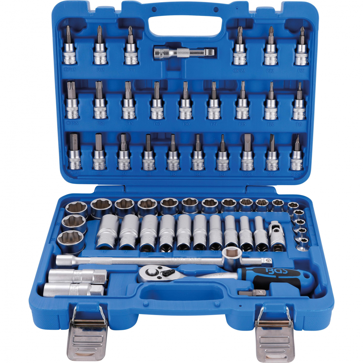 Įrankių ir galvučių komplektas BGS-technic, 10 mm (3/8"), 61 vnt. 1 Įrankių ir galvučių komplektas BGS-technic, 10 mm (3/8"), 61 vnt. 1