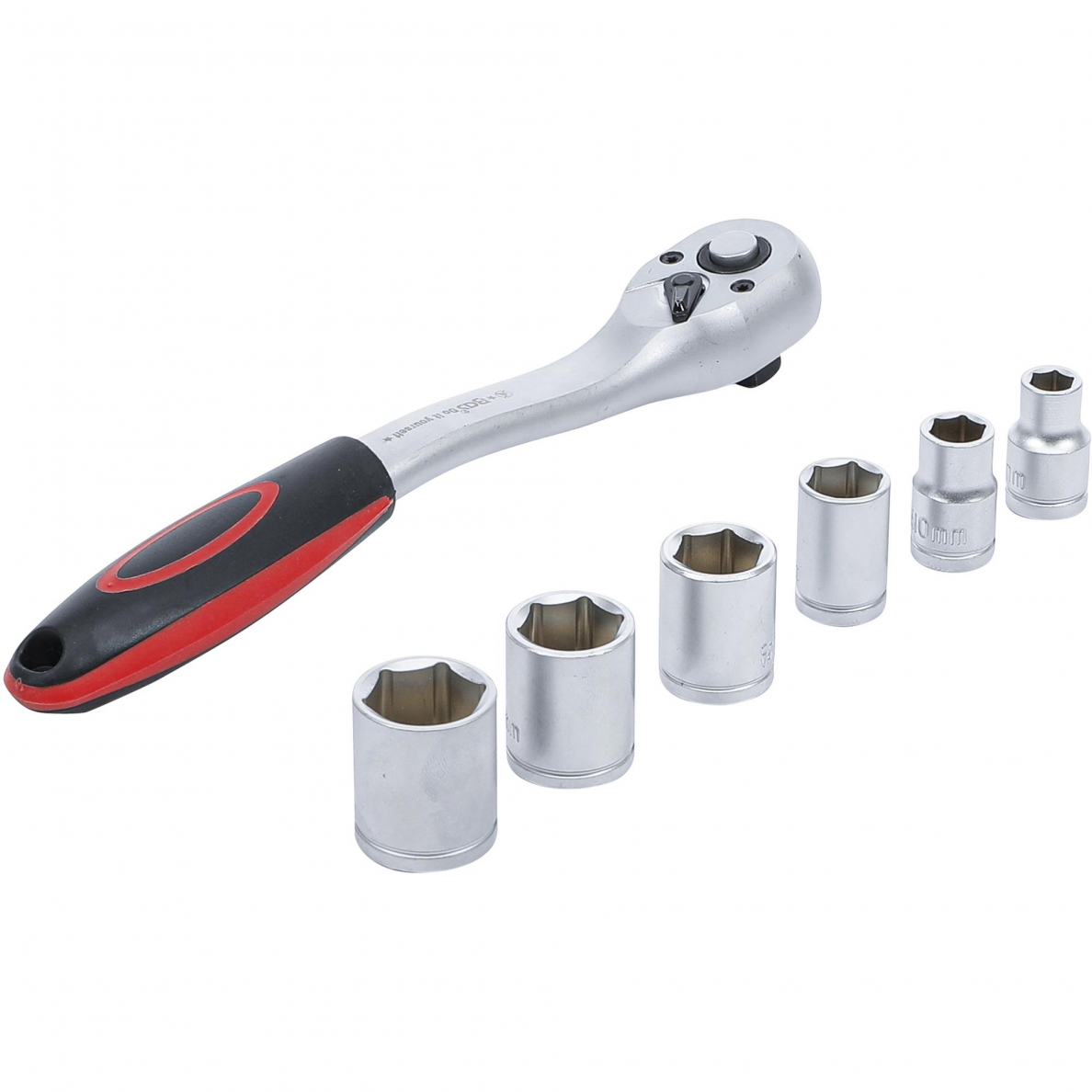 Galvučių rinkinys su terkšle BGS-technic, 10 mm (3/8"), 8-19 mm, 7 vnt. 1 Galvučių rinkinys su terkšle BGS-technic, 10 mm (3/8"), 8-19 mm, 7 vnt. 1