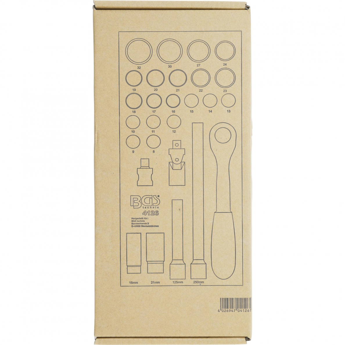 Įrankių ir galvučių komplektas BGS-technic, 12,5 mm (1/2"), 27 vnt. 1