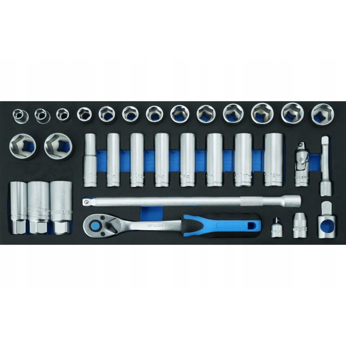 Įrankių komplektas 3/8 terkšlės / 33dalių / su dėklu vežimėliui Įrankių komplektas 3/8 terkšlės / 33dalių / su dėklu vežimėliui