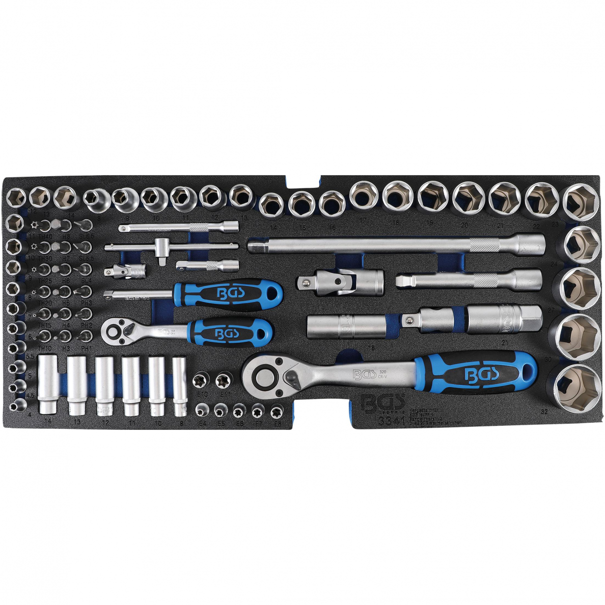 Įrankių ir galvučių rinkinys BGS-technic, 12,5 mm (1/2") + 6,3 mm (1/4"), 77 vnt. Įrankių ir galvučių rinkinys BGS-technic, 12,5 mm (1/2") + 6,3 mm (1/4"), 77 vnt.