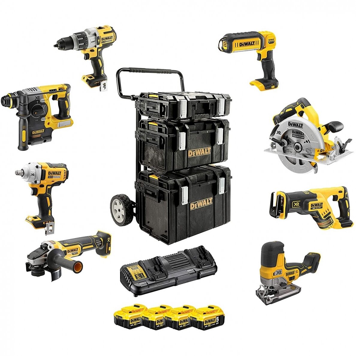 Įrankių rinkinys DeWalt DCK856P4-QW (DCD996+DCF894+DCH273+DCG405+DCS367+DCS335+DCS570+DCL050), 18 V, 4x5.0 Ah Įrankių rinkinys DeWalt DCK856P4-QW (DCD996+DCF894+DCH273+DCG405+DCS367+DCS335+DCS570+DCL050), 18 V, 4x5.0 Ah