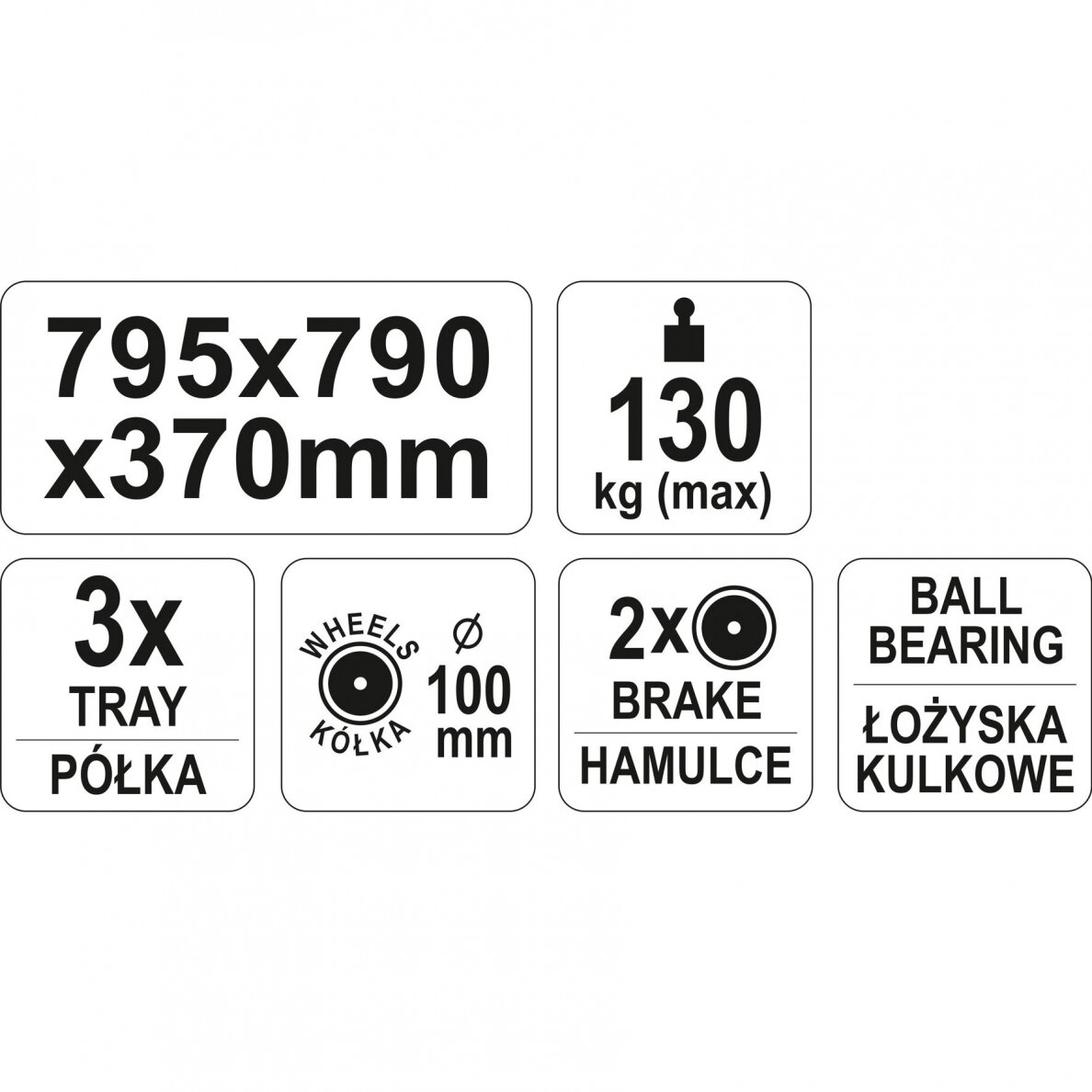 Įrankių spintelė ant ratukų Yato 3 lentynos (YT-55210) 4 Įrankių spintelė ant ratukų Yato 3 lentynos (YT-55210) 4
