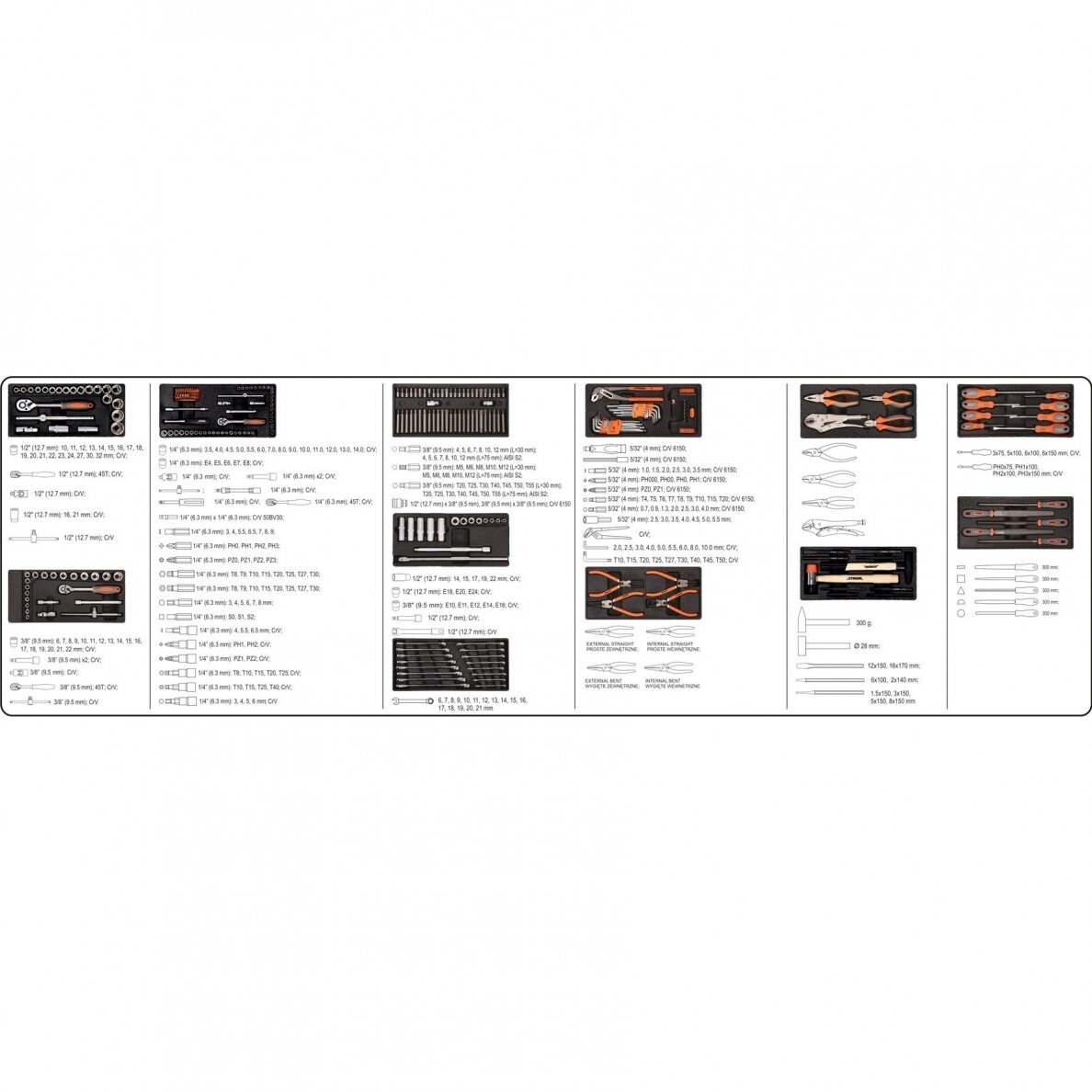 Įrankių spintelė Sthor 302 įrankiai, 6 stalčiai (58550) 8