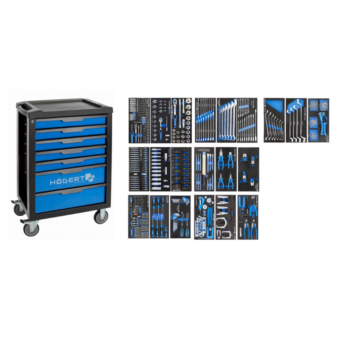 Įrankių vežimėlis 7 stalčių su 596 įrankiais