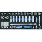 Įrankių komplektas 3/8 terkšlės / 33dalių / su dėklu vežimėliui Įrankių komplektas 3/8 terkšlės / 33dalių / su dėklu vežimėliui