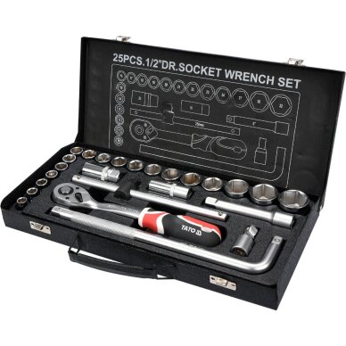 Įrankių rinkinys | 12,5 mm (1/2") | 10-32 mm | 25 vnt. (YT-12671) Įrankių rinkinys | 12,5 mm (1/2") | 10-32 mm | 25 vnt. (YT-12671)