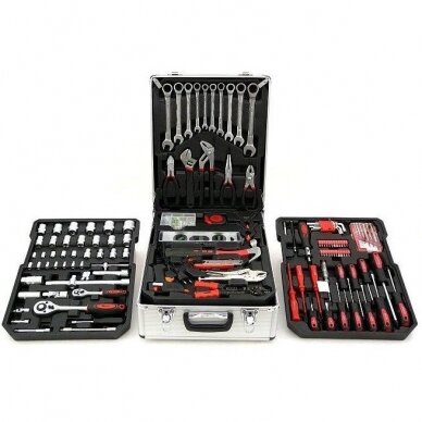 Įrankių rinkinys aliuminiame lagamine - terkšliniai raktai - su ratukais, 188 vnt. Įrankių rinkinys aliuminiame lagamine - terkšliniai raktai - su ratukais, 188 vnt.