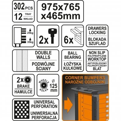 Įrankių spintelė Sthor 302 įrankiai, 6 stalčiai (58550) 9