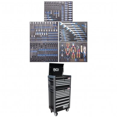 Įrankių spintelė su ratukais BGS-technic Pro Standard Max, 12 stalčių, su 296 įrankiais
