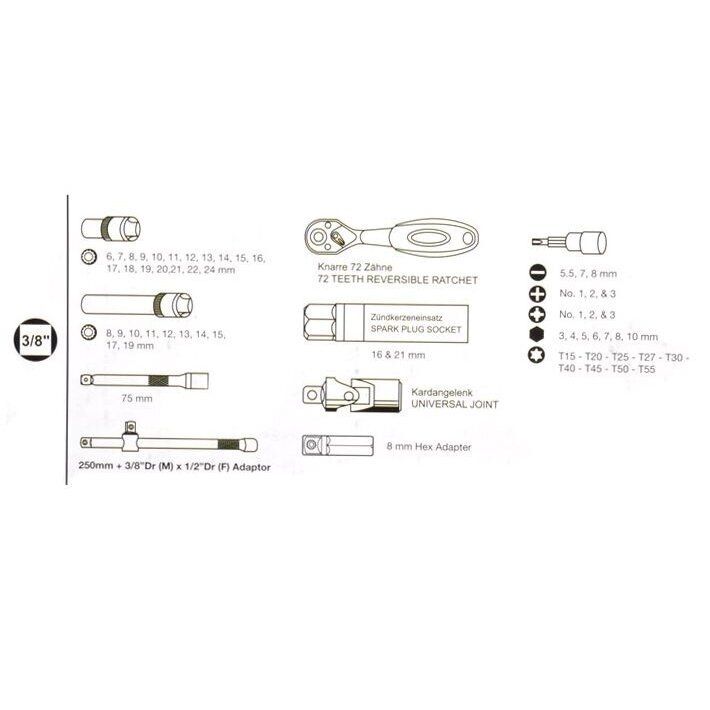 Įrankių ir galvučių komplektas BGS-technic, 10 mm (3/8"), 61 vnt. 7