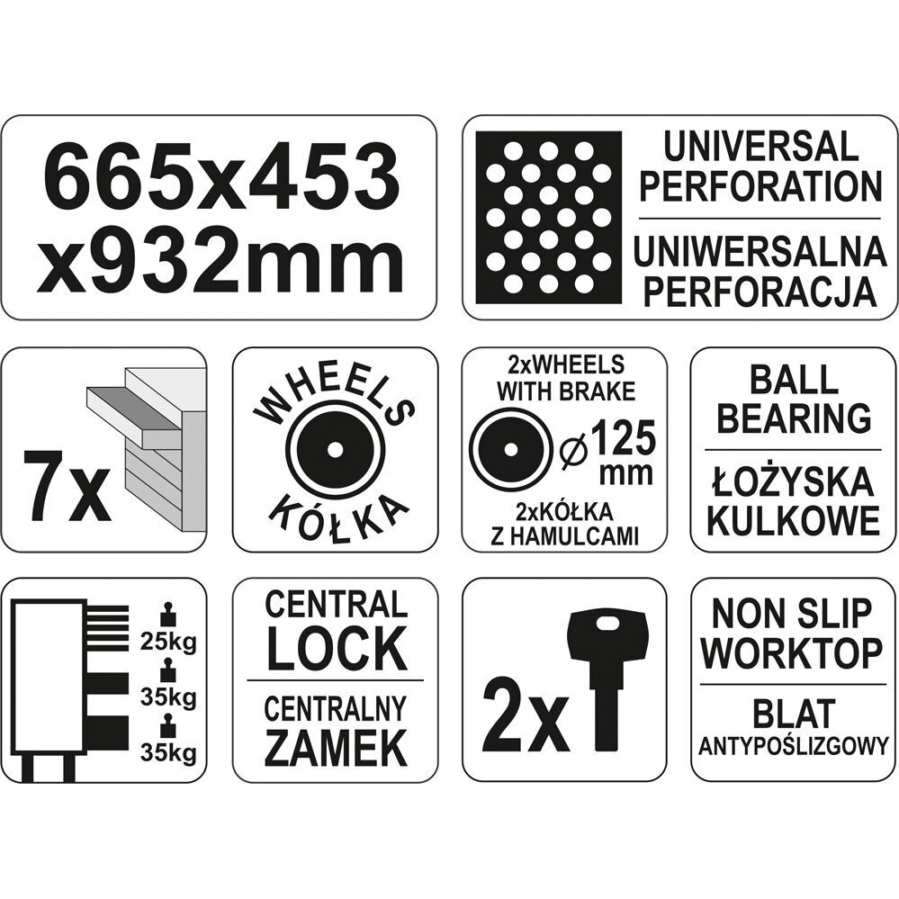 Įrankių spintelė su ratukais Yato, 7 stalčiai (YT-09000) 3 Įrankių spintelė su ratukais Yato, 7 stalčiai (YT-09000) 3