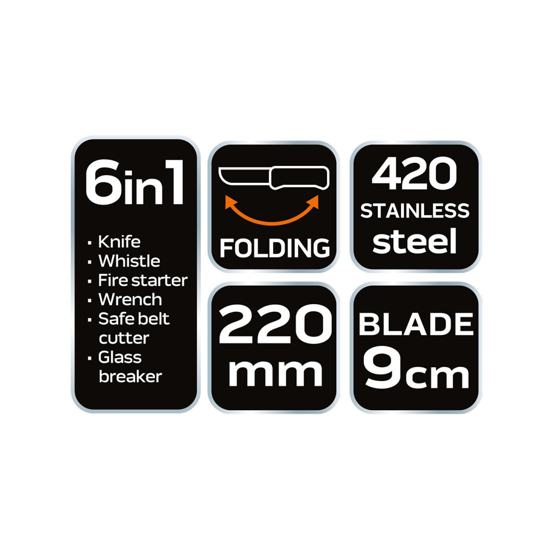 Išgyvenimo peilis 22 cm, 6 in 1 6