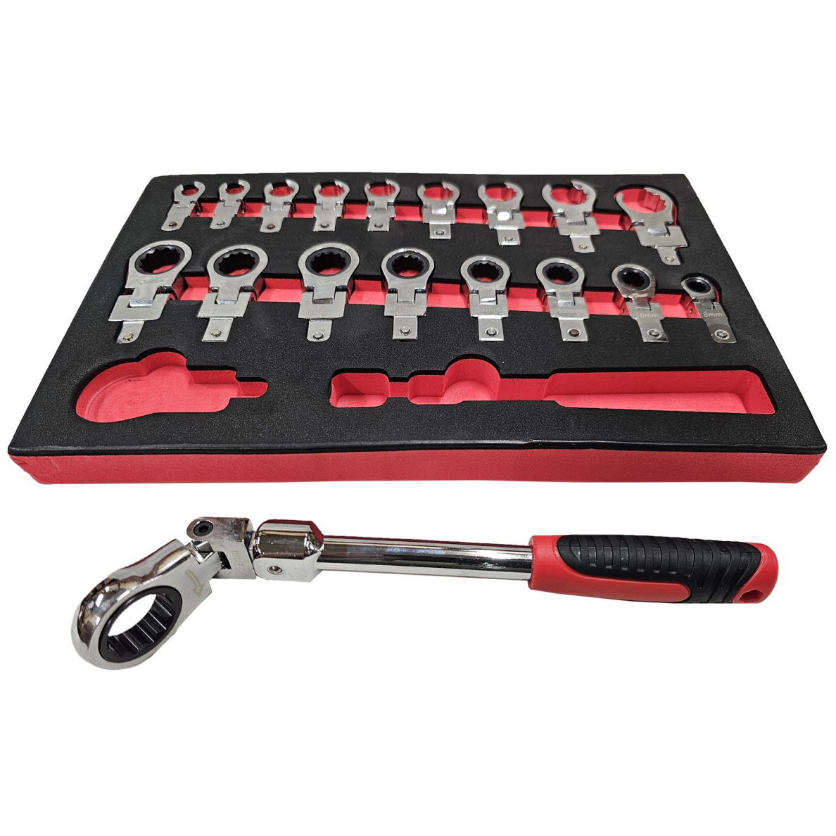 Įstatomų veržliarakčių rinkinys | terkšliniai kilpiniai / atviri stabdžių žarnelėms | 8 - 22 mm | 19 vnt. (RWF19S) Įstatomų veržliarakčių rinkinys | terkšliniai kilpiniai / atviri stabdžių žarnelėms | 8 - 22 mm | 19 vnt. (RWF19S)