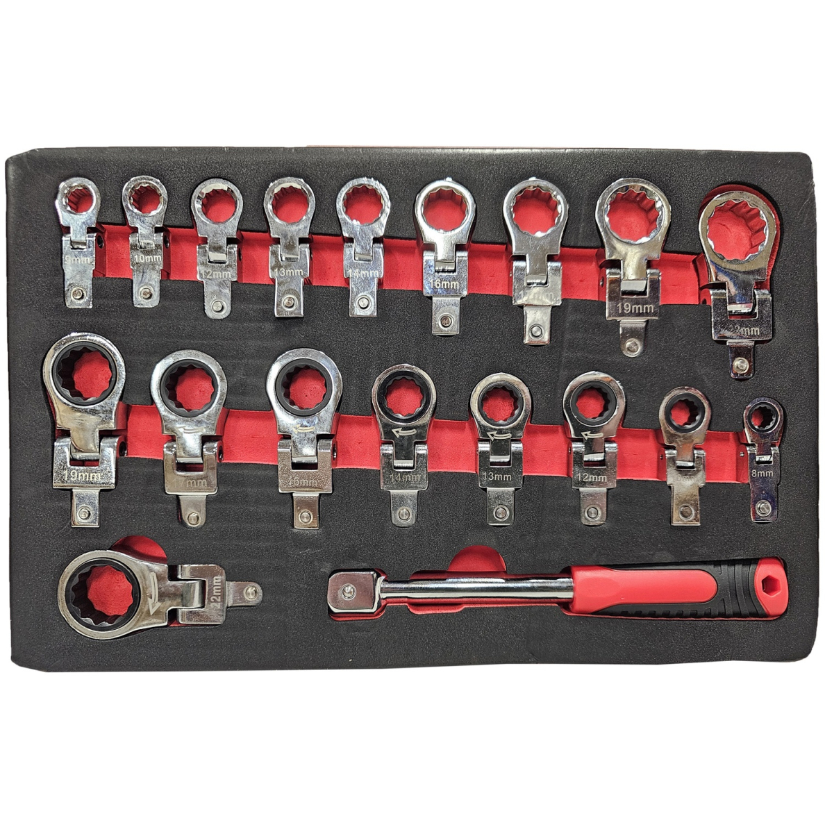 Įstatomų kilpinių šarnyrinių veržliarakčių rinkinys | terkšliniai / paprasti | 8 - 22 mm | 19 vnt. (RWS19) 1 Įstatomų kilpinių šarnyrinių veržliarakčių rinkinys | terkšliniai / paprasti | 8 - 22 mm | 19 vnt. (RWS19) 1