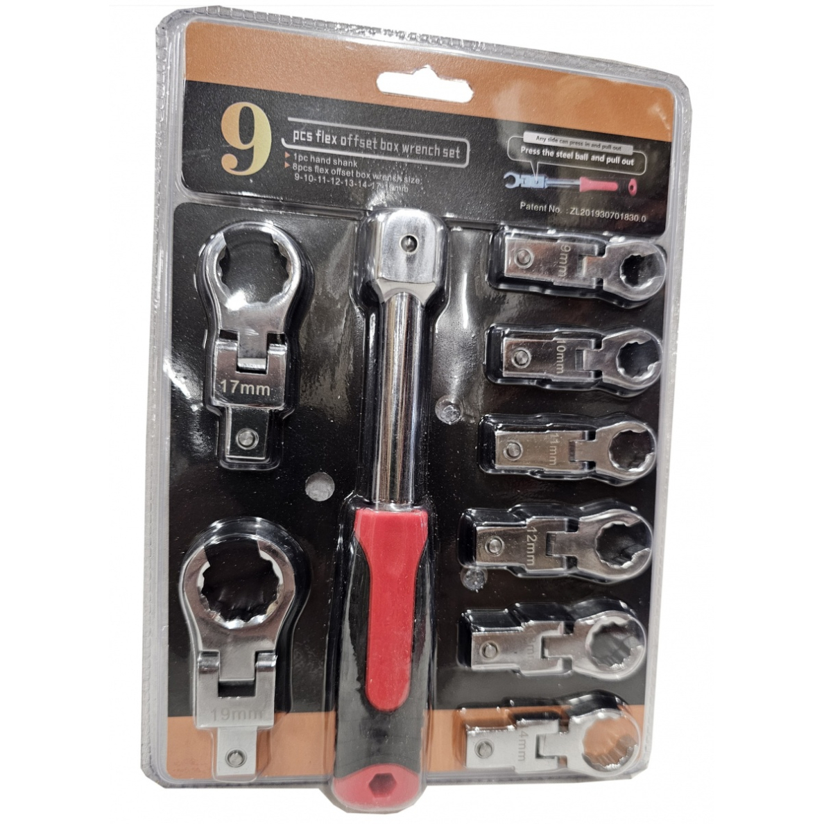 Įstatomų veržliarakčių rinkinys | vartoma galvutė | stabdžių žarnelėms | 9 - 19 mm | 9 vnt. (FNW9S) Įstatomų veržliarakčių rinkinys | vartoma galvutė | stabdžių žarnelėms | 9 - 19 mm | 9 vnt. (FNW9S)