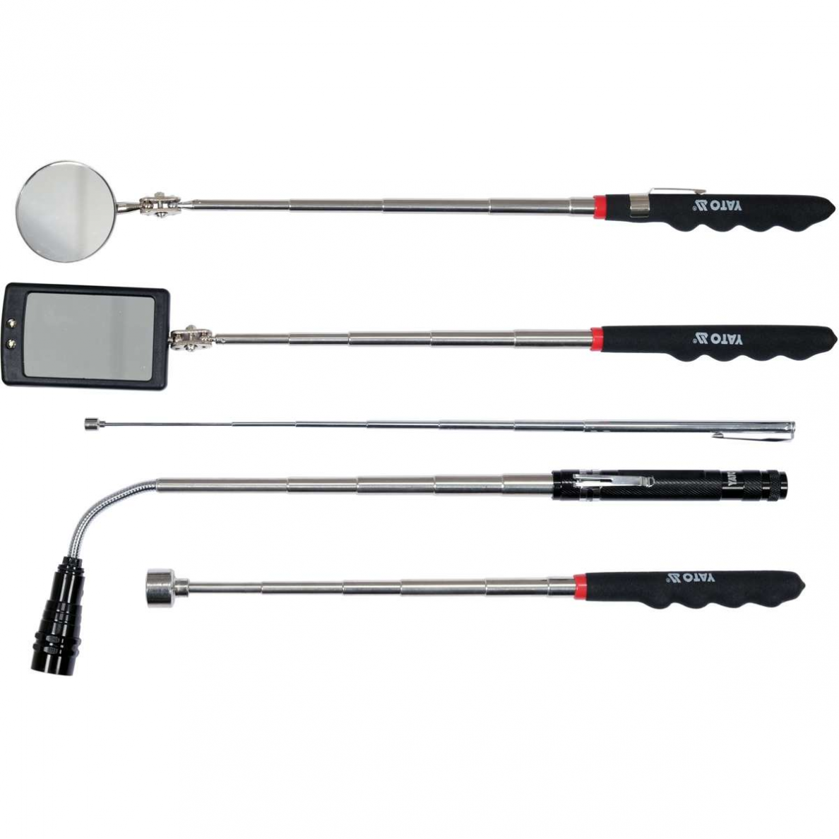 Ištraukiamų magnetų, veidrodėlių ir prožektoriaus rinkinys Yato, 5 vnt. 1 Ištraukiamų magnetų, veidrodėlių ir prožektoriaus rinkinys Yato, 5 vnt. 1