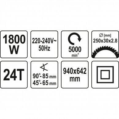 Išilginio pjovimo staklės Yato YT-82165 250mm, 1800W 5 Išilginio pjovimo staklės Yato YT-82165 250mm, 1800W 5