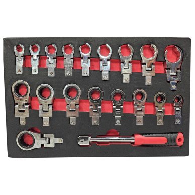 Įstatomų veržliarakčių rinkinys | terkšliniai kilpiniai / atviri stabdžių žarnelėms | 8 - 22 mm | 19 vnt. (RWF19S) 1 Įstatomų veržliarakčių rinkinys | terkšliniai kilpiniai / atviri stabdžių žarnelėms | 8 - 22 mm | 19 vnt. (RWF19S) 1