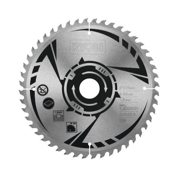 Įstrižojo pjovimo pjūklo geležtė 216 mm 48TCT Ryobi SB216K16T48A1 Įstrižojo pjovimo pjūklo geležtė 216 mm 48TCT Ryobi SB216K16T48A1