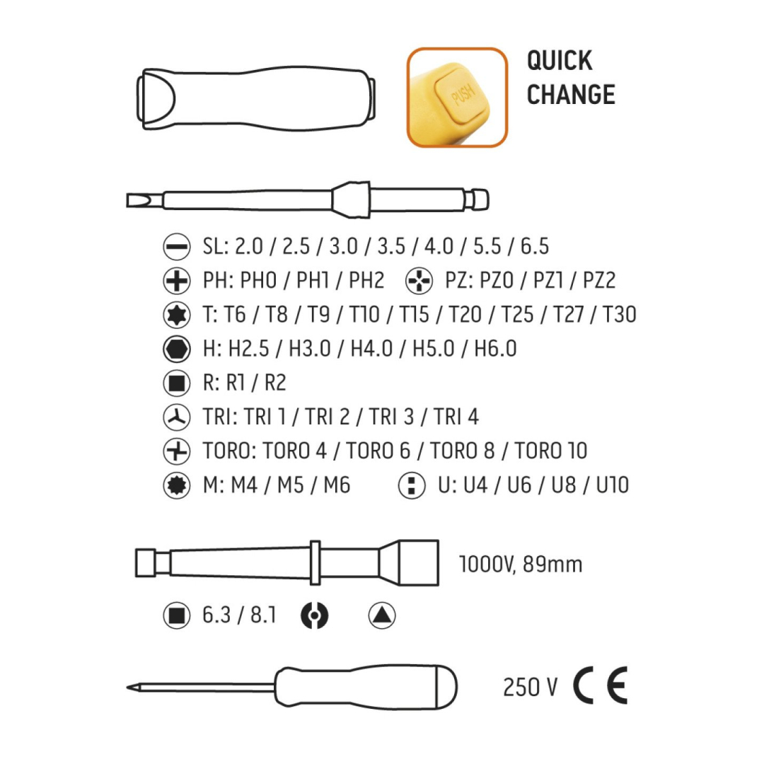 Izoliuotų keičiamų atsuktuvų rinkinys 1000 V, 50 vnt. 2