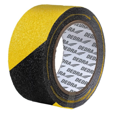 Neslystanti juosta DEDRA 11T114, 50mm x 18m, geltonos ir juodos spalvos Neslystanti juosta DEDRA 11T114, 50mm x 18m, geltonos ir juodos spalvos