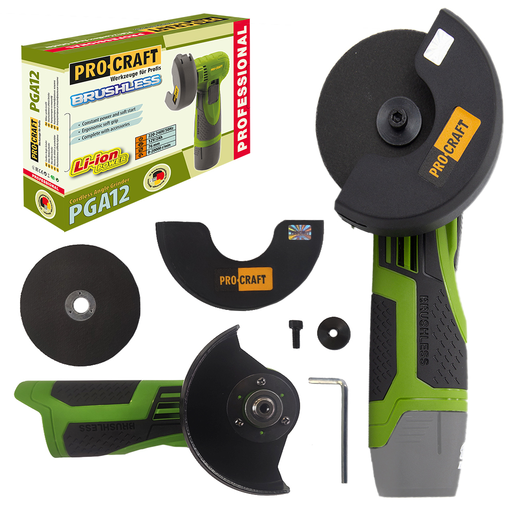 Akumuliatorinis kampinis šlifuoklis ProCraft PGA12 1B, 12 V, 2 Ah 1 Akumuliatorinis kampinis šlifuoklis ProCraft PGA12 1B, 12 V, 2 Ah 1